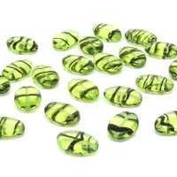 16mm Flat Oval Beads, Green and Brown Striped Glass