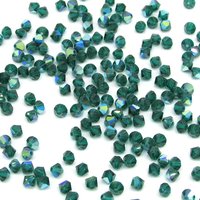 Vintage 4mm Bicone Beads, Emerald AB Machine Cut Crystal