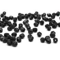 5x4.5mm Faceted Oval Beads, Opaque Jet Black Czech Fire Polished Glass