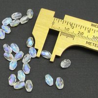 7x5mm Faceted Oval Barrels, Crystal AB Fire Polished Czech Glass Beads