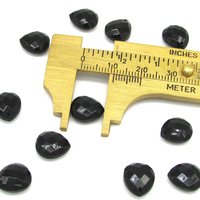 11x10mm Flat Teardrop Briolettes, Jet Black Faceted Czech Glass Beads