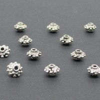 Silver-Plated Double Daisy Rondelles, 4.5x7mm Small Spacer Beads (17)