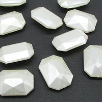 White Pearlized Octagon Beads, Vintage 25x18mm Plastic Baguettes
