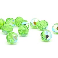 10mm Faceted Round Beads, Peridot AB Vintage Czech Machine Cut Crystal, Iridescent Pale Green Spacers