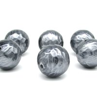 Vintage 24mm Round Beads, Large Dark Gray Textured Faux Pearls