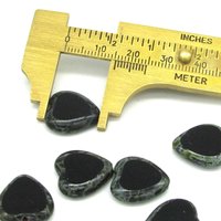 15mm Flat Hearts, Black Picasso Czech 2-Cut Window Beads (6)