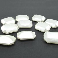 White Pearlized Octagon Beads, Vintage 25x18mm Plastic Baguettes