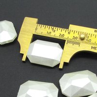 White Pearlized Octagon Beads, Vintage 25x18mm Plastic Baguettes