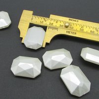 White Pearlized Octagon Beads, Vintage 25x18mm Plastic Baguettes