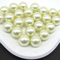 14mm Round Faux Pearls, Vintage Opaque Cream Glass Lustre Beads
