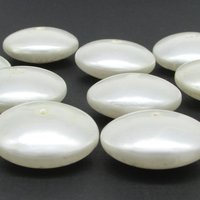 12x26.5mm Rondelle Saucer Beads, Vintage White Plastic Pearls