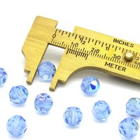 Vintage 8mm Faceted Round Beads, Light Sapphire AB Czech Machine Cut Crystal