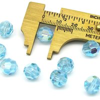 10mm Faceted Round Beads, Vintage Aqua AB Czech Machine Cut Crystal, Iridescent Pastel Blue-Green Spacers (12)