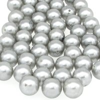 14mm Round Beads, Vintage Silver Gray Plastic Pearls