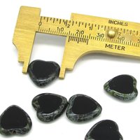 15mm Flat Hearts, Black Picasso Czech 2-Cut Window Beads (6)