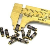 12x4mm Tube Beads, Black Cloisonne with Lavender Flowers (10)