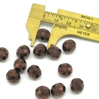 10mm Round Faceted Czech Glass Beads, Dark Bronze
