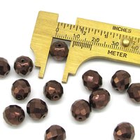 10mm Round Faceted Czech Glass Beads, Dark Bronze