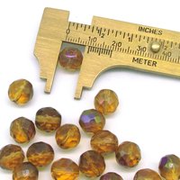 10mm Round Faceted Topaz Czech Glass Beads