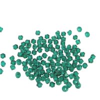 4mm Bicone Beads, Translucent Emerald Green Vintage Machine Cut Faceted Crystal Spacers
