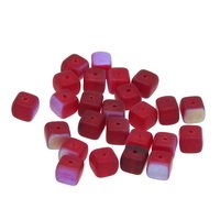 Matte Ruby Red AB 6mm Cube Beads