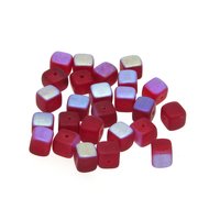 Matte Ruby Red AB 6mm Cube Beads