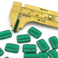 15.5mm Flat Rectangle Beads, 15.5x10mm Translucent Green Czech Pressed Glass