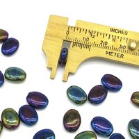 12x9mm Flat Oval Czech Glass Beads, Iridescent Black