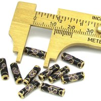 12x4mm Tube Beads, Black Cloisonne with Lavender Flowers (10)