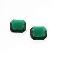 Vintage 14x12mm Octagon Baguette Rhinestones, Unfoiled Green Glass Point Back Gems