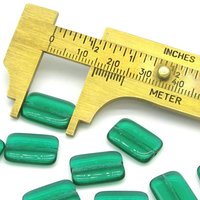 15.5mm Flat Rectangle Beads, 15.5x10mm Translucent Green Czech Pressed Glass