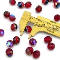 10mm Faceted Round Beads, Translucent Red Czech Fire Polished Glass Spacers, Bright Siam AB or Rich Garnet Shades