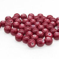 8mm Round Glass Beads, Opaque Dark Red Smooth Pressed Glass Spacers (50)