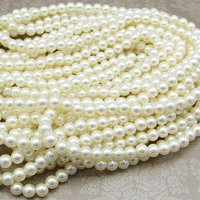 6mm Round Faux Pearls, Opaque Cream Lustre Vintage Plastic Beads