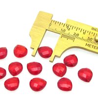 11x10mm Flat Teardrop Beads, Translucent Red Faceted Briolettes