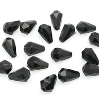 Jet Faceted Teardrop Fire Polished Glass Beads
