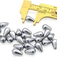 12x7mm Teardrop Beads, Metallic Gray Czech Glass Pearls