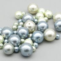 6-14mm Bead Mix, Light Blue and Pale Gray Glass Pearls 
