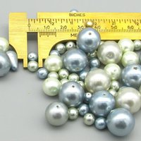 6-14mm Bead Mix, Light Blue and Pale Gray Glass Pearls 