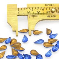 10x6mm Faceted Pear Rhinestones, Vintage Sapphire Blue Foiled Point Back Teardrop Glass Gems