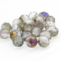 10mm Round Faceted Czech Glass Beads, Crystal Semi Gold Coated (21)