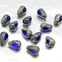 12x8mm Sapphire Picasso Teardrop 3-Cut Window Beads