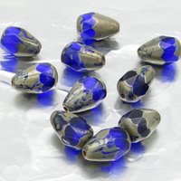 12x8mm Sapphire Picasso Faceted Teardrop Czech Glass Beads