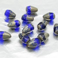 12x8mm Sapphire Picasso Faceted Teardrop Czech Glass Beads