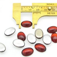 14x10mm Oval Glass Cabochons, Vintage Ruby Red Flat Backs