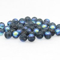 6mm Smooth Round Beads, Blue Czech Pressed Glass Spacers