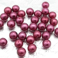 Round Glass Beads, Fuchsia Czech Faux Pearls 12mm 10mm