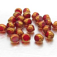 8mm Tri-Cut Rounds, Czech Glass Window Beads, Siam with Bronze