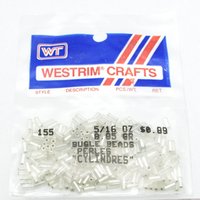 Vintage silver foiled bugle beads are still sealed in their original packaging. Tiny cylinders measure 5mm long by 2mm wide.