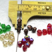 Vintage Bicones, 6mm Emerald Green Faceted Glass Beads